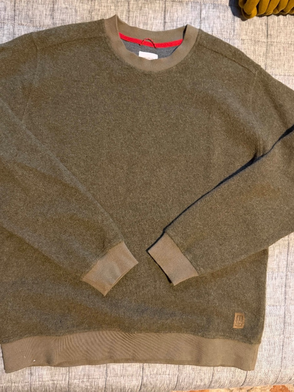 Topo Designs Global Wool Sweater Crewneck Hiking Travel - Olive Green - Men's L